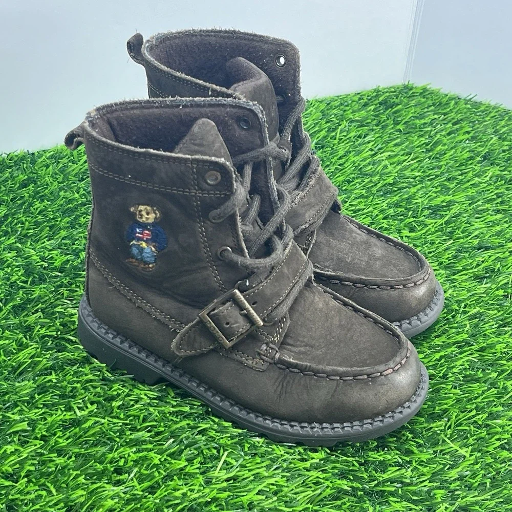 Polo Ralph Lauren Polo Bear Ranger Hi II Ankle Boots‎ Boys Sz 10 Lace Up Leather